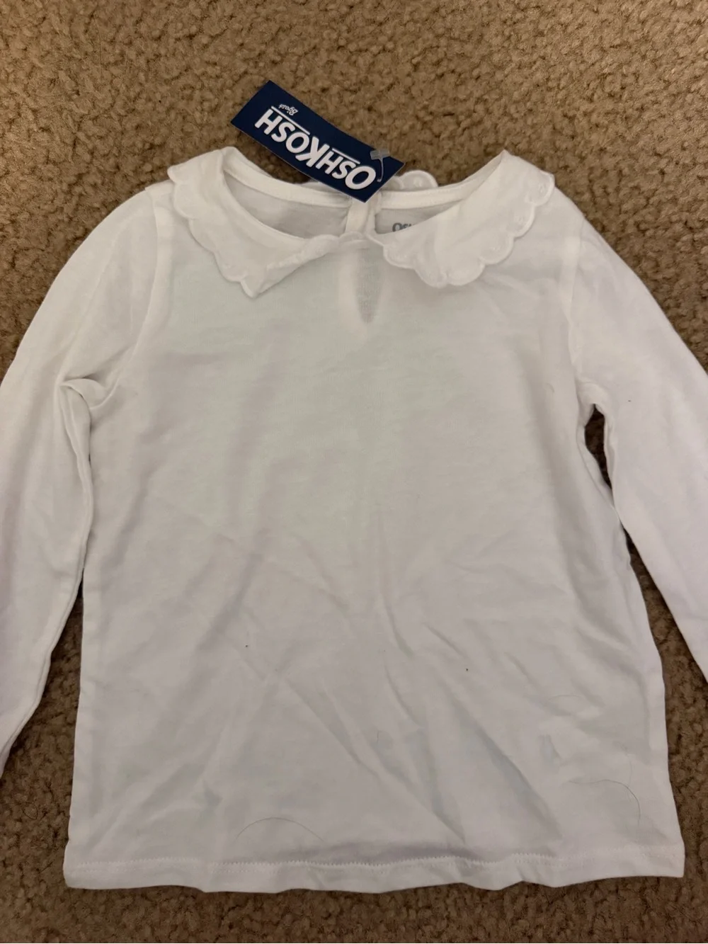 NWT OshKosh B'gosh White Long-Sleeve Top with Scalloped Peter Pan Collar